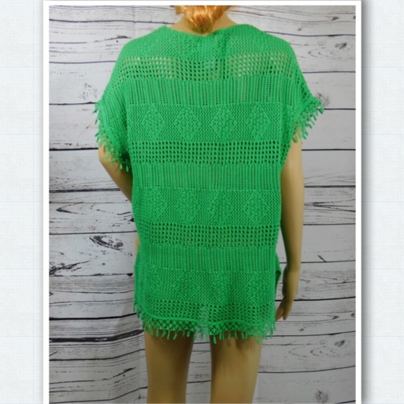 Kate & Mallory Designs Green Mixed Open Knit Lace Pullover Sweater Size L - Picture 6 of 8